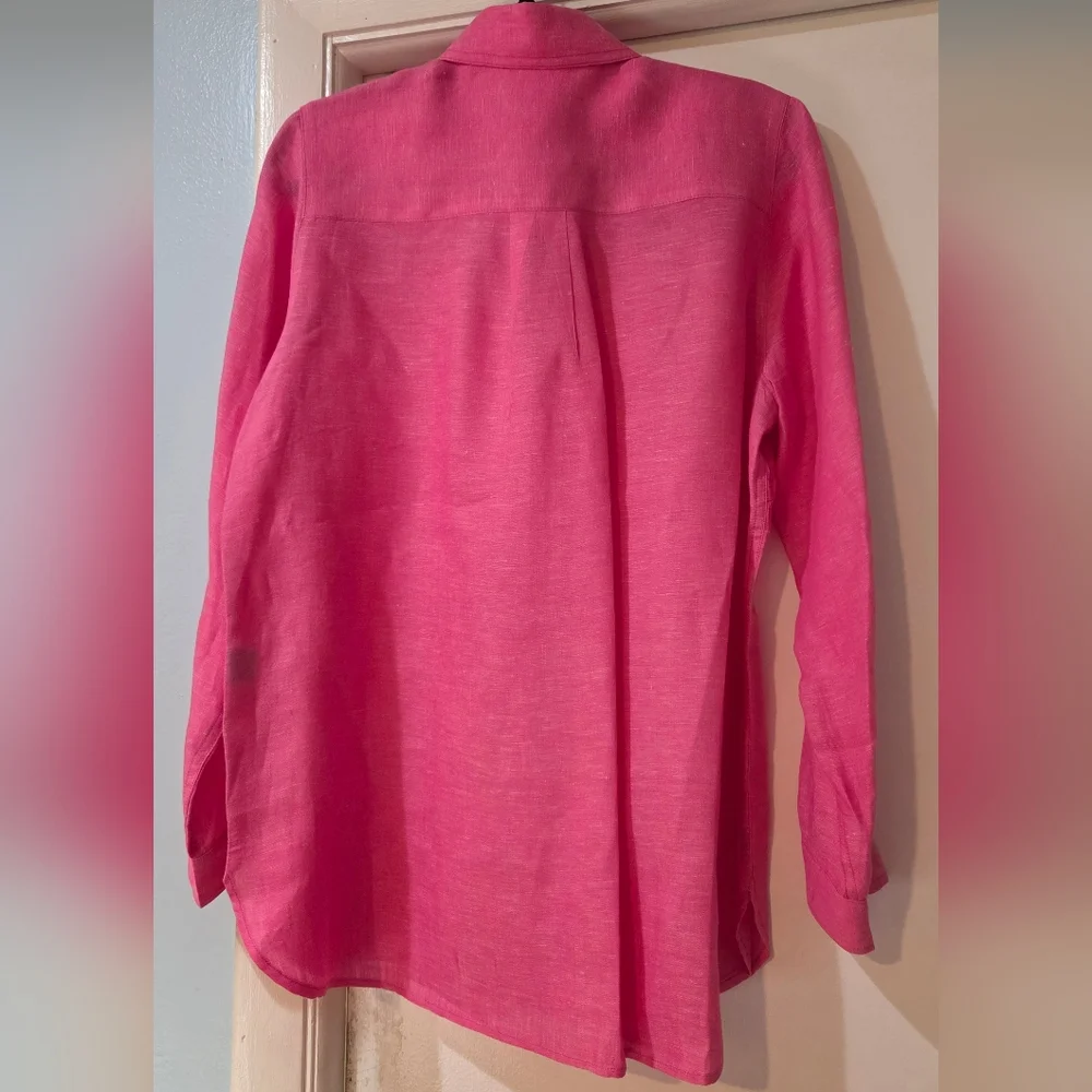 Women's J.McLaughlin Pink Britt Linen Long Sleeve Blouse, Size L - Picture 10 of 14
